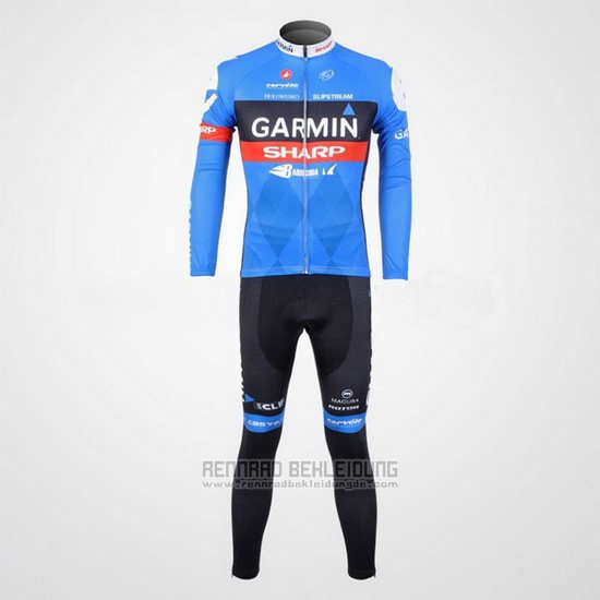 2012 Fahrradbekleidung Garmin Sharp Azurblau Trikot Langarm und Tragerhose